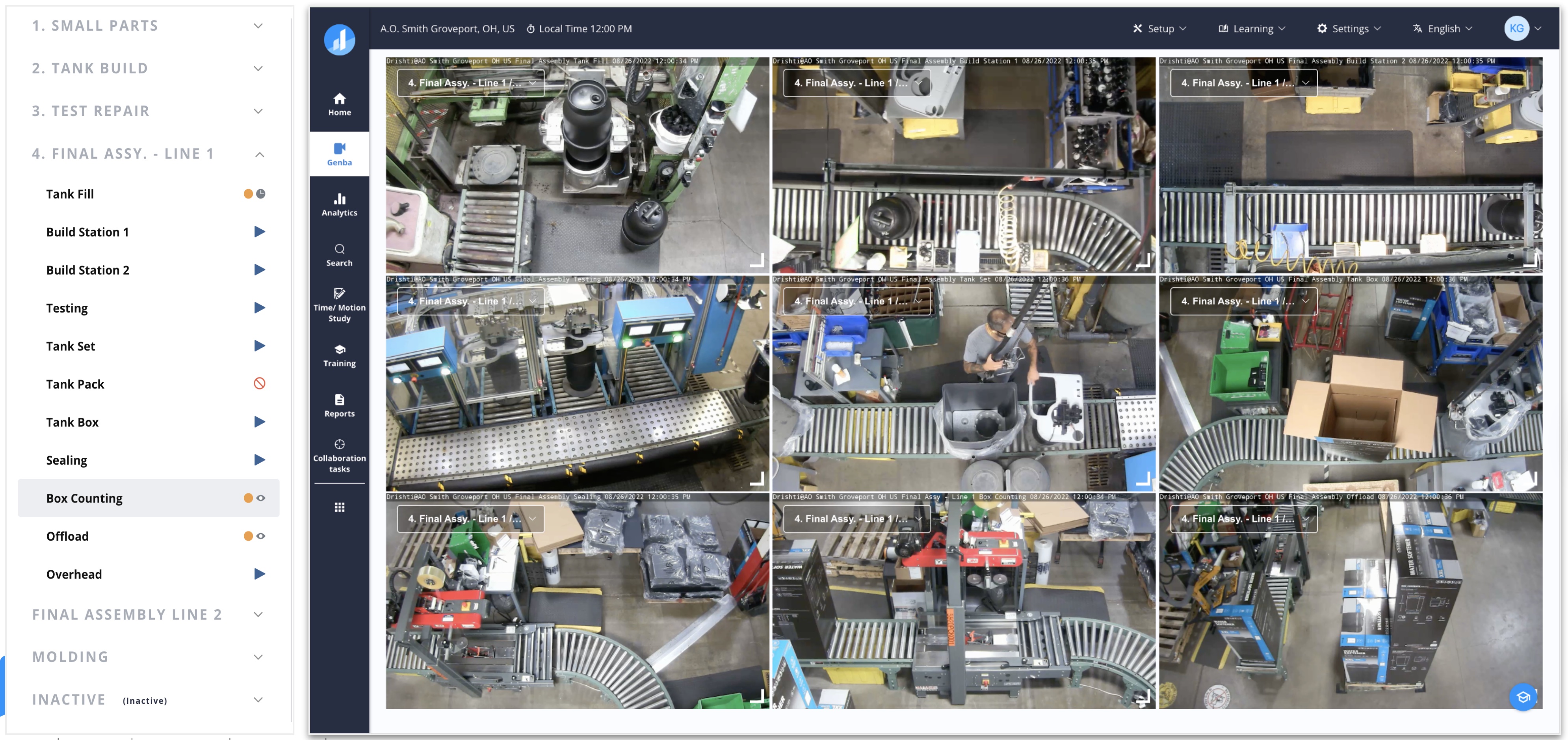 AOSmith Genba view — operators being monitored on the assembly line