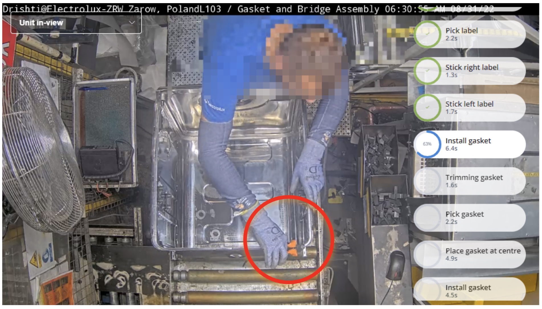 Drishti AI tracking Standard Work actions at Electrolux Zarow factory, Poland