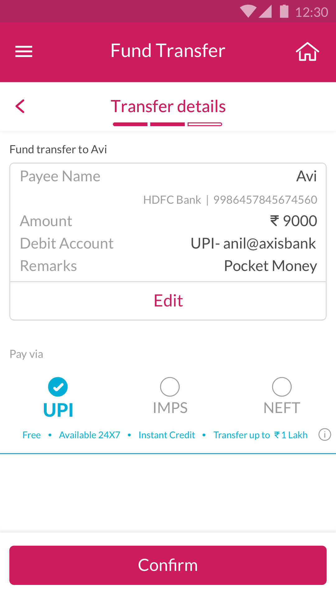 Fund transfer — review and confirm
