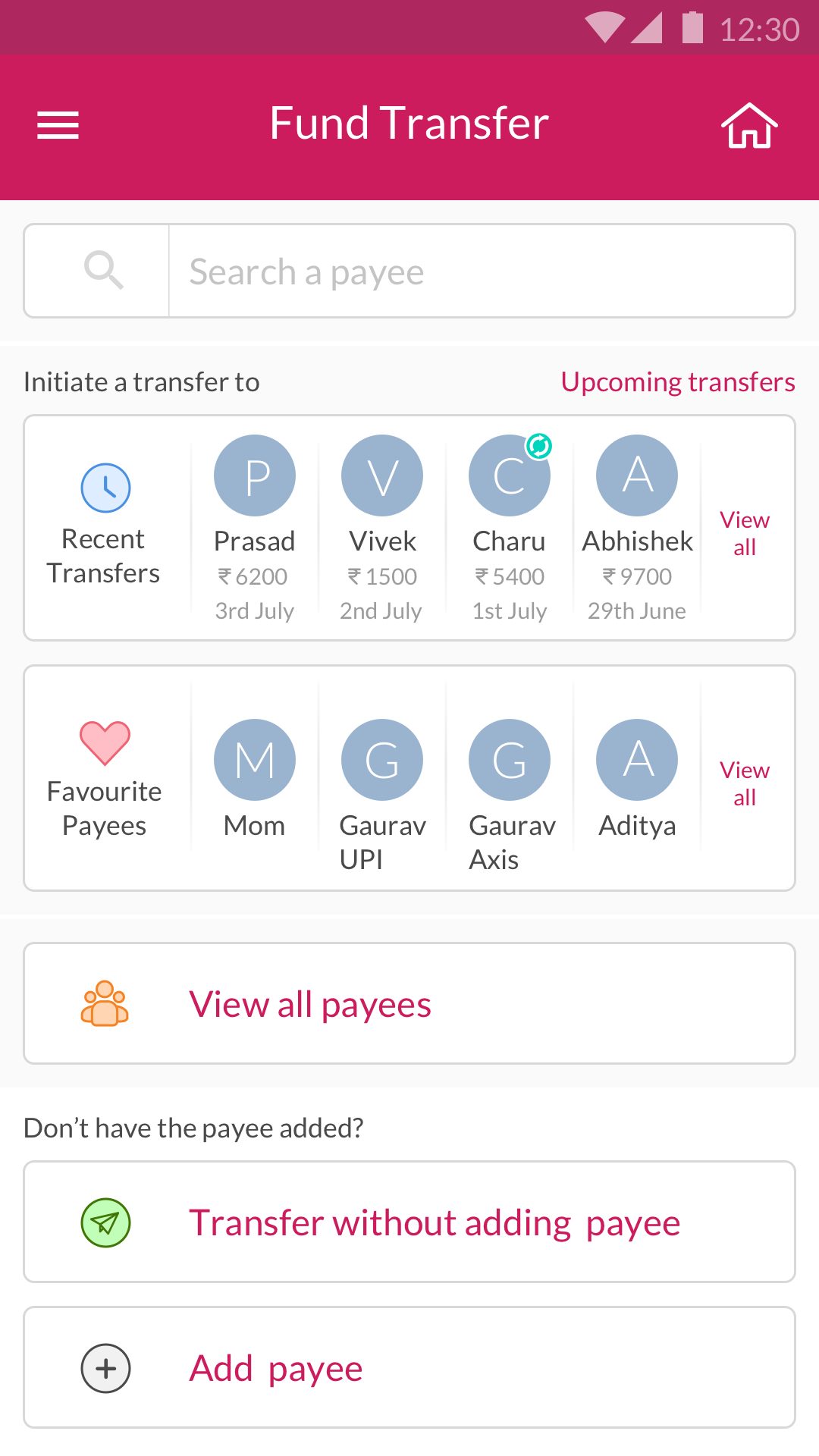 Fund transfer — payee search