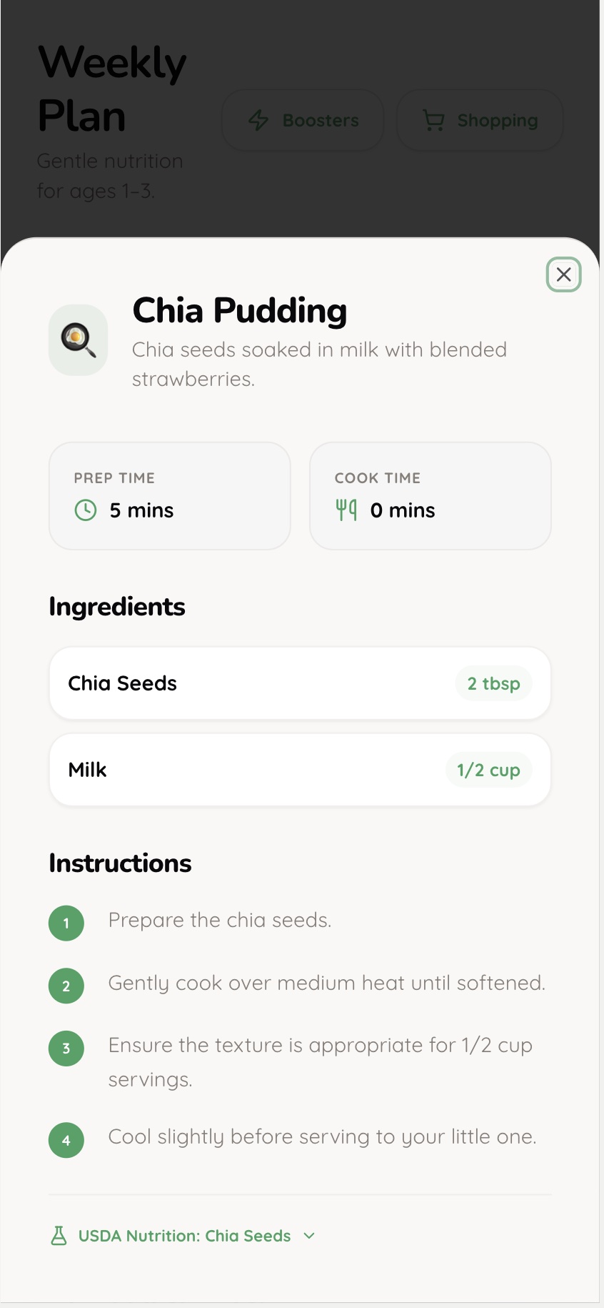 Recipe detail — ingredients and nutritional breakdown
