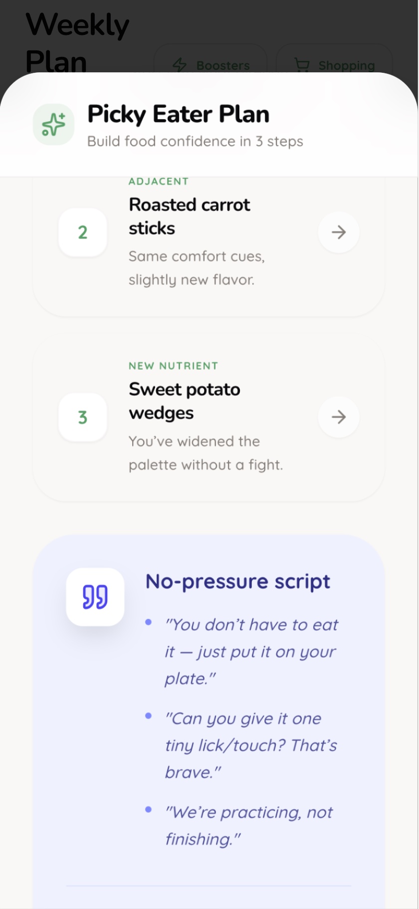 Picky eater — bridge food suggestions