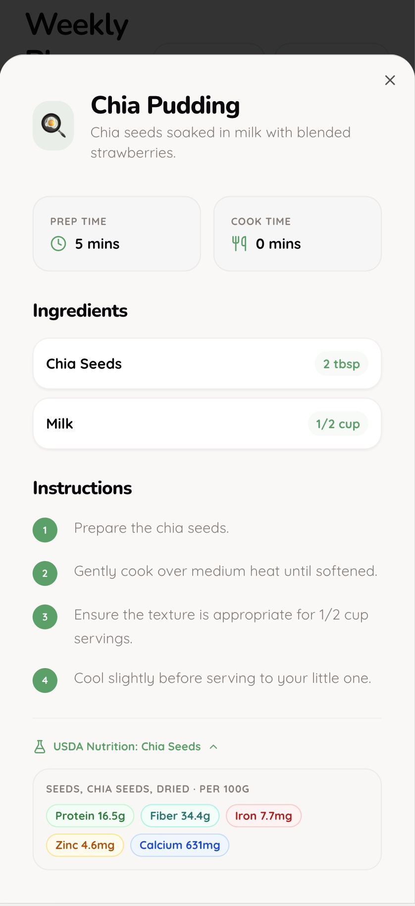 Recipe — age suitability and focus tags